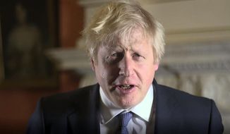 In this screen grab image issued by the Prime Minister&#39;s Press Office, showing Prime Minister Boris Johnson during his New Year&#39;s message to be broadcast Tuesday Dec. 31, 2019.  Johnson has said Britain can look forward to a decade of &amp;quot;prosperity and opportunity&amp;quot;, as it finally ends the &amp;quot;rancour and uncertainty&amp;quot; of Brexit. (Prime Minister&#39;s Press Office via AP)