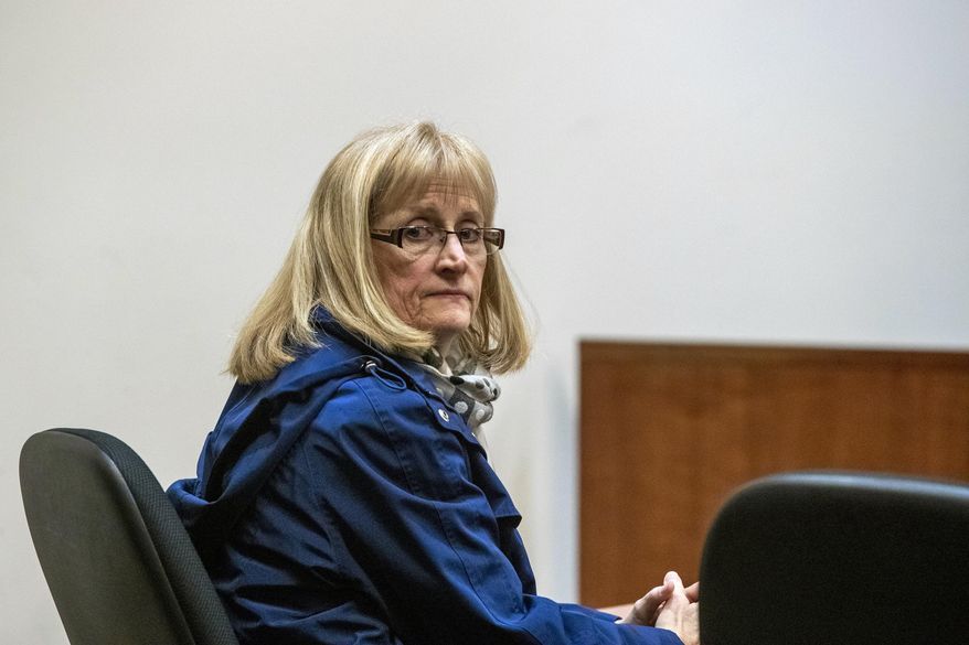 Barbara Chance, mother of Jared Chance, who was found guilty in the 2018 slaying and dismemberment of Ashley Young, appears at the Kent County Courthouse in Grand Rapids, Mich., on Monday, Jan. 6, 2020. She pleaded no contest to charges that she lied to police and helped her son cover up the murder of Young. (Cory Morse/The Grand Rapids Press via AP)