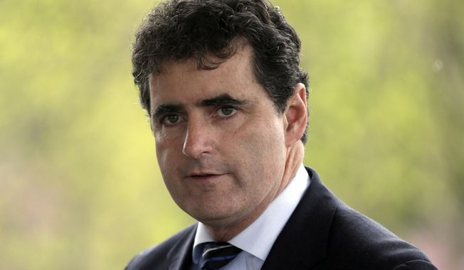 FILE - In this April 29, 2013, file photo, Rep. Mike Fitzpatrick, R-Pa., speaks during a news conference at the at the Garden of Reflection memorial to local victims of the 9/11 terrorist attacks, in Yardley, Pa. Fitzpatrick, a former congressman from suburban Philadelphia who served four terms in the U.S. House before handing off the seat to his brother, died Monday morning, Jan. 6, 2020, after a long battle with melanoma, his family said. He was 56. (AP Photo/Matt Rourke, File)