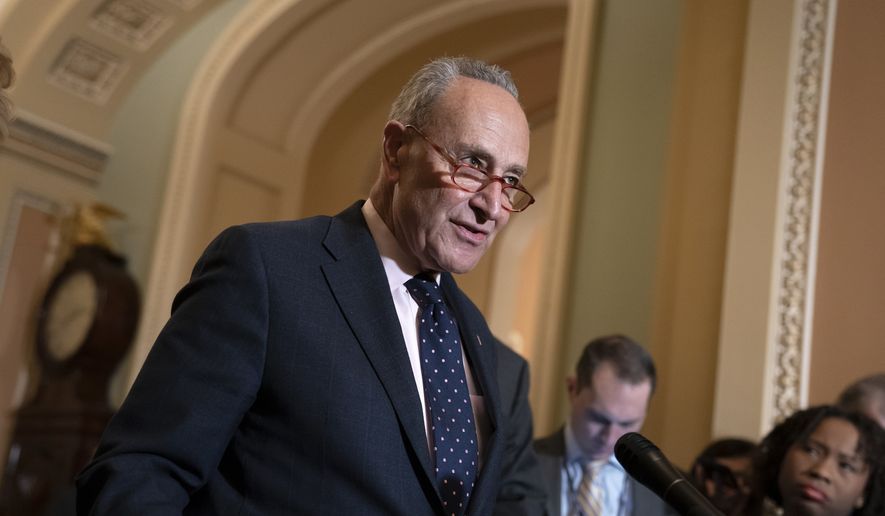 Senate Minority Leader Chuck Schumer, D-N.Y., speaks to reporters at the Capitol in Washington, Tuesday, Jan. 7, 2020. (AP Photo/J. Scott Applewhite) ** FILE **