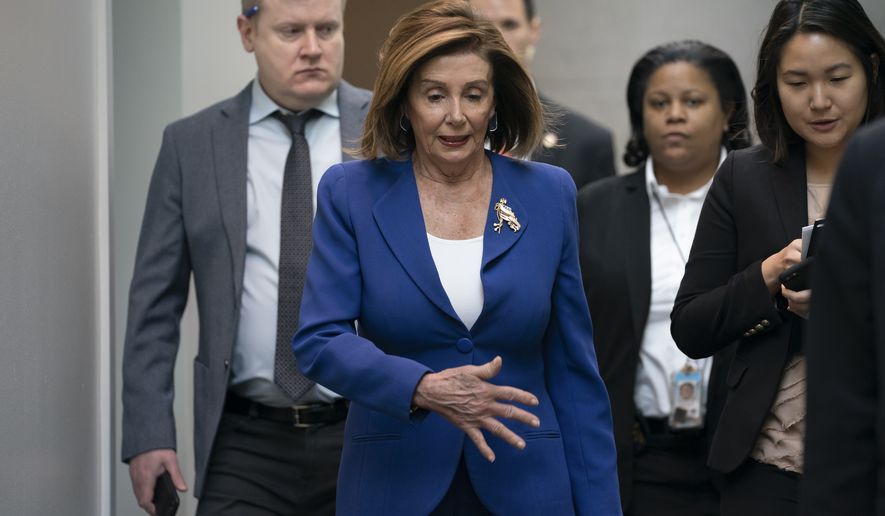 Speaker of the House Nancy Pelosi has kept the two articles since they were voted on Dec. 18, an unprecedented move that Republicans say runs afoul of the Constitution, which dictates that the Senate conduct impeachment trials. (AP Photo/J. Scott Applewhite)