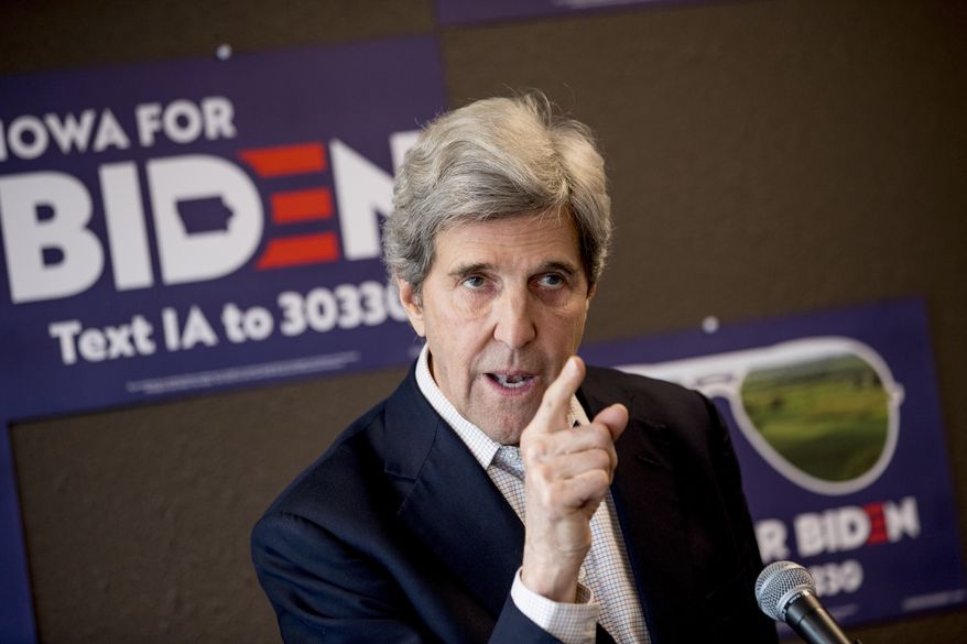 Former Secretary of State John Kerry speaks at a campaign stop to support Democratic presidential candidate former Vice President Joe Biden at the Biden for President Fort Dodge Office, Thursday, Jan. 9, 2020, in Fort Dodge, Iowa. (AP Photo/Andrew Harnik) ** FILE **