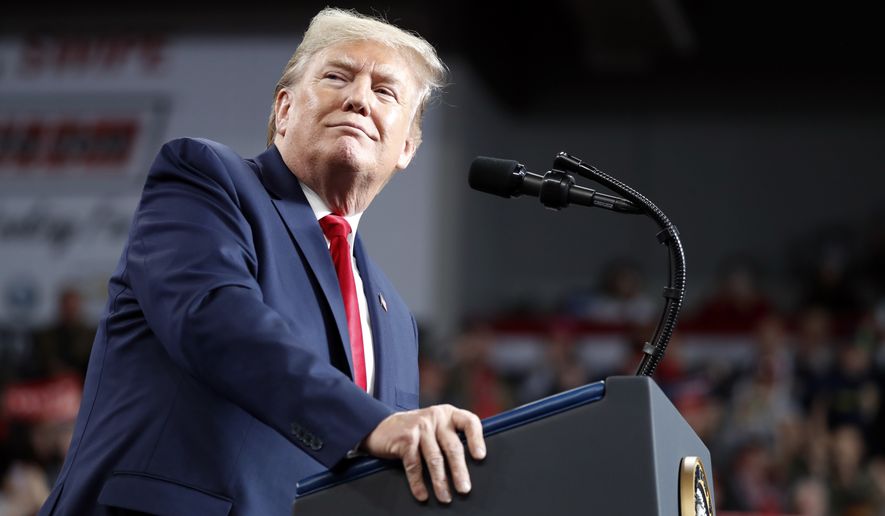 President Donald Trump speaks at a campaign rally, Thursday, Jan. 9, 2020, in Toledo, Ohio. (AP Photo/ Jacquelyn Martin)