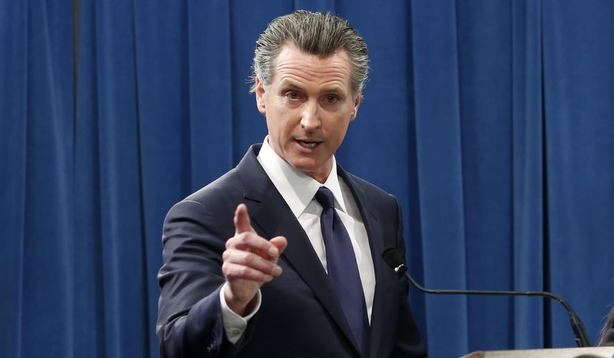 California Gov. Gavin Newsom responds to a reporters question about his proposed 2020-2021 state budget during a news conference in Sacramento, Calif., Friday, Jan. 10, 2020.. (AP Photo/Rich Pedroncelli) ** FILE **