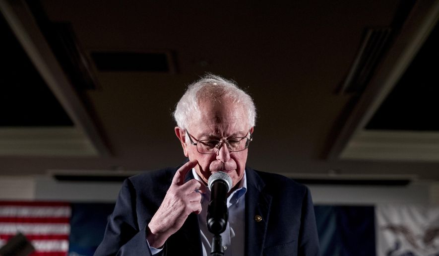 Democratic presidential candidate Sen. Bernie Sanders, I-Vt., pauses while speaking at a climate rally with the Sunrise Movement at The Graduate Hotel, Sunday, Jan. 12, 2020, in Iowa City, Iowa. (AP Photo/Andrew Harnik)