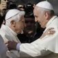 Retired Pope Benedict XVI (left) has broken his silence to reaffirm the value of priestly celibacy, co-authoring a bombshell book at the precise moment that Pope Francis is weighing whether to allow married men to be ordained to address the Catholic priest shortage. (AP Photo/Gregorio Borgia, File)