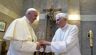 Pope Emeritus Benedict XVI (right) has broken his silence to reaffirm the value of priestly celibacy, co-authoring a book at the moment that Pope Francis is weighing whether to allow married men to be ordained to address the Catholic priest shortage. (Associated Press)