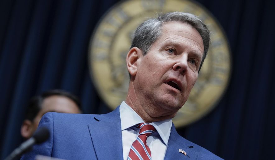 FILE - In this Dec. 4, 2019, file photo, Georgia Gov. Brian Kemp takes questions from the media at the Georgia state Capitol in Atlanta. Georgia's 236 lawmakers gather Monday, Jan. 12, 2020, for an election-year session that could be dominated by budget, education and gambling issues. The state's flagging revenues are likely to take center stage during the first week. (AP Photo/Elijah Nouvelage, File)