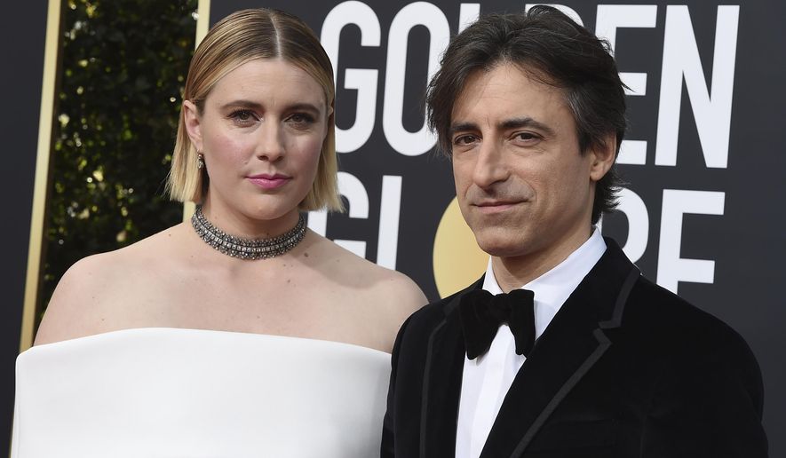 FILE - This Jan. 5, 2020 file photo shows director Greta Gerwig, left, and Noah Baumbach at the 77th annual Golden Globe Awards in Beverly Hills, Calif. Both Gerwig and Baumback failed to receive Oscar nominations for best director for their film &amp;quot;Little Women&amp;quot; and &amp;quot;Marriage Story,&amp;quot; respectively, but they did receive nominations for adapted screenplay for Gerwig and original screenplay for Baumbauch. (Photo by Jordan Strauss/Invision/AP)