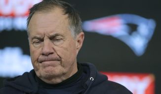 New England Patriots head coach Bill Belichick speaks to the media following an NFL wild-card playoff football game against the Tennessee Titans, Saturday, Jan. 4, 2020, in Foxborough, Mass. (AP Photo/Charles Krupa)