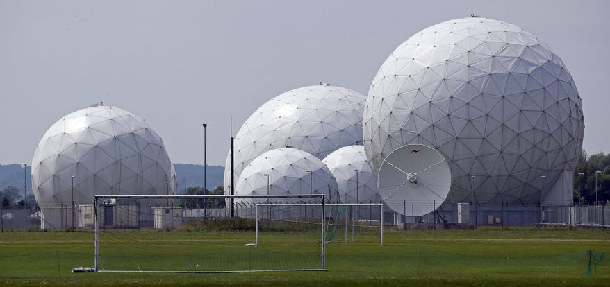 FILE - This July 8, 2013 file photo shows the BND monitoring base in Bad Aibling, near Munich, Germany. Germany’s highest court is considering imposing stricter limits on the activities of the country’s foreign intelligence agency. The Federal Constitutional Court was due Tuesday Jan. 14, 2020 to hear a lawsuit brought by a group of journalists and a human rights lawyer against a new law regulating the powers of the BND spy agency. (AP Photo/Matthias Schrader, File)