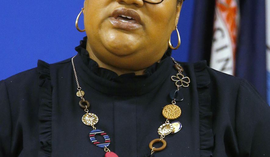 Del. Marcia Price, D-Newport News,speaks during a press conference dealing with Price's HB1256, a redestricting bill, inside the Pocahontas Building in Richmond, Va., Tuesday, Jan. 14, 2020. (Bob Brown/Richmond Times-Dispatch via AP)