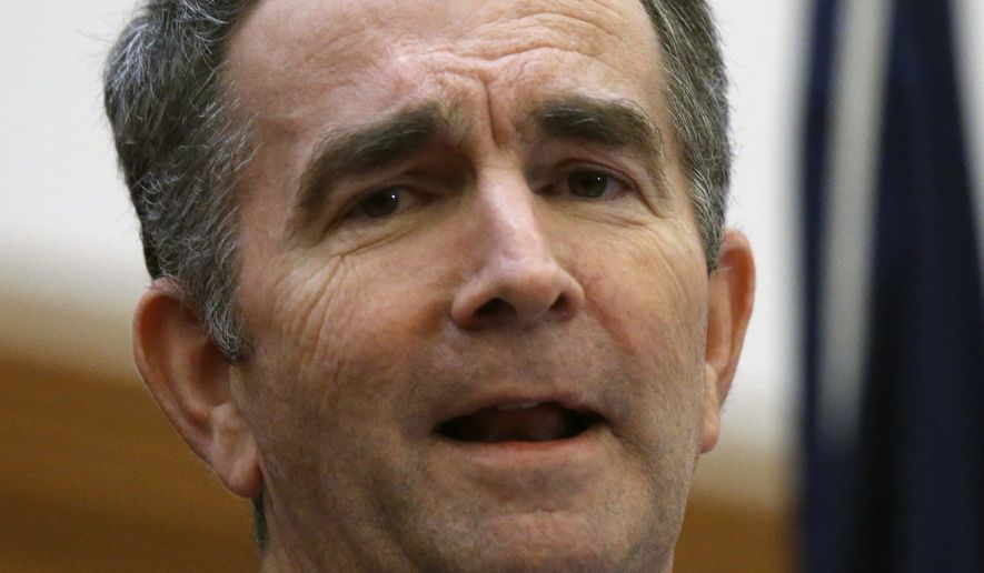 Virginia Gov. Ralph Northam talks about security plans for Lobby Day at the Capitol Monday, Jan. 20, 2020, when large crowds are expected to arrive at Capitol Square, during a press conference at the Patrick Henry Building in Richmond, Wednesday, Jan. 15, 2020. (Bob Brown/Richmond Times-Dispatch via AP)