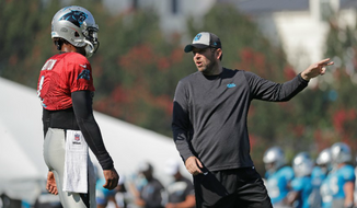 Washington Redskins offensive coordinator Scott Turner coached Cam Newton when he held the same position under Ron Rivera with the Carolina Panthers. Turner is expected to be judged on whether he can develop Redskins quarterback Dwayne Haskins. (AP Photo) ** FILE **