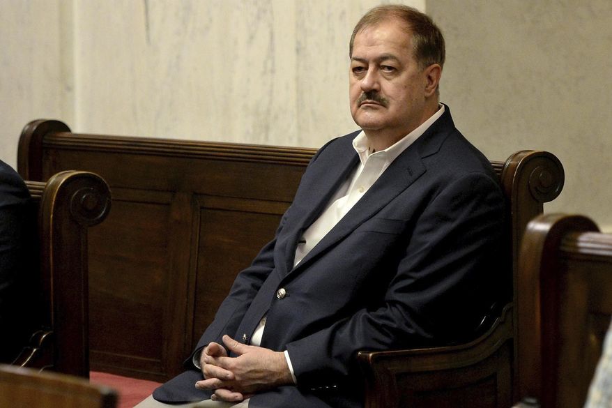 In this Aug. 29, 2018, file photo, Don Blankenship listens to arguments in the West Virginia Supreme Court n Charleston, W.Va. On Wednesday, Jan. 15, 2020, a federal judge in West Virginia refused to toss the misdemeanor conviction of former coal CEO Don Blankenship for conspiring to violate mine safety laws. (Chris Dorst/Charleston Gazette-Mail via AP, File)