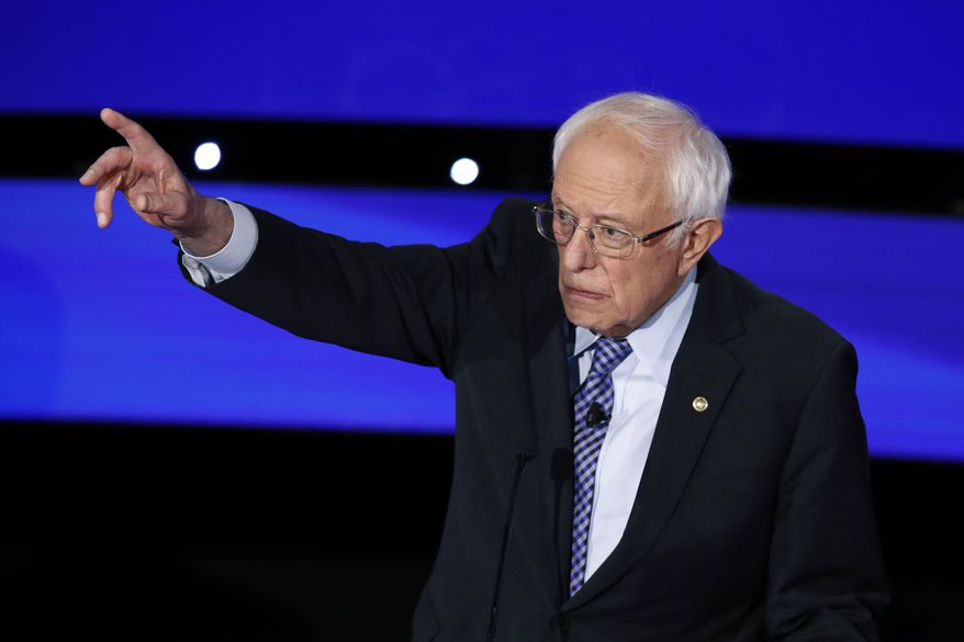 Democratic presidential candidate Sen. Bernie Sanders, I-Vt., responds to a question Tuesday, Jan. 14, 2020, during a Democratic presidential primary debate hosted by CNN and the Des Moines Register in Des Moines, Iowa. (AP Photo/Patrick Semansky)