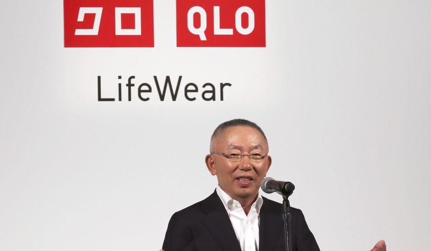 FILE - In this May 25, 2016 file photo, Uniqlo chief executive Tadashi Yanai speaks to the media in Tokyo. The University of California, Los Angeles has received a $25 million donation from Tadashi Yanai, the founder and CEO of Japanese clothing giant Uniqlo, the school announced Wednesday, Jan. 15, 2020. The money will endow a center named for Yanai devoted to the study of Japanese literature, language and culture, the university said in a statement.(AP Photo/Koji Sasahara)