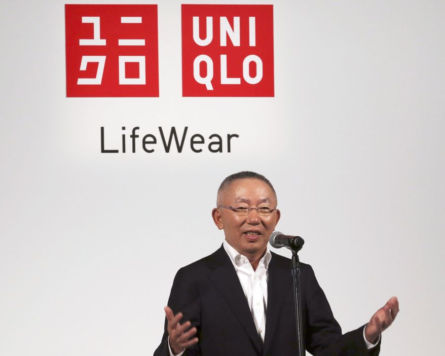 FILE - In this May 25, 2016 file photo, Uniqlo chief executive Tadashi Yanai speaks to the media in Tokyo. The University of California, Los Angeles has received a $25 million donation from Tadashi Yanai, the founder and CEO of Japanese clothing giant Uniqlo, the school announced Wednesday, Jan. 15, 2020. The money will endow a center named for Yanai devoted to the study of Japanese literature, language and culture, the university said in a statement.(AP Photo/Koji Sasahara)