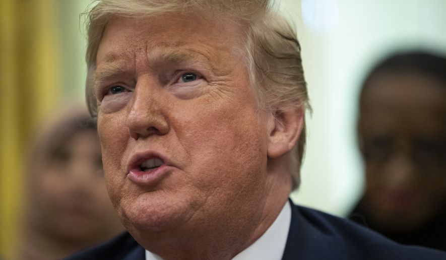 President Donald Trump speaks during an event on prayer in public schools, in the Oval Office of the White House, Thursday, Jan. 16, 2020, in Washington. (AP Photo/ Evan Vucci)