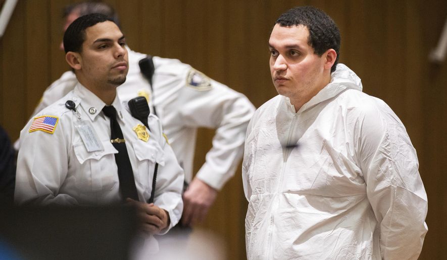 Miguel Rodriguez, who is being charged with abducting an 11-year-old girl, is arraigned in Springfield District Court Thursday, Jan. 16, 2020, in Springfield, Mass. (Leon Nguyen/The Republican via AP, Pool)