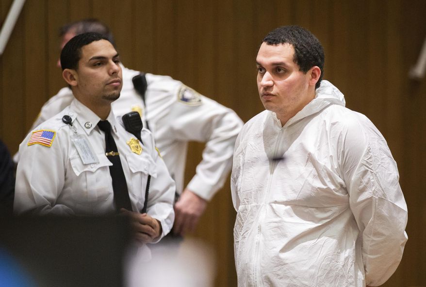 Miguel Rodriguez, who is being charged with abducting an 11-year-old girl, is arraigned in Springfield District Court Thursday, Jan. 16, 2020, in Springfield, Mass. (Leon Nguyen/The Republican via AP, Pool)