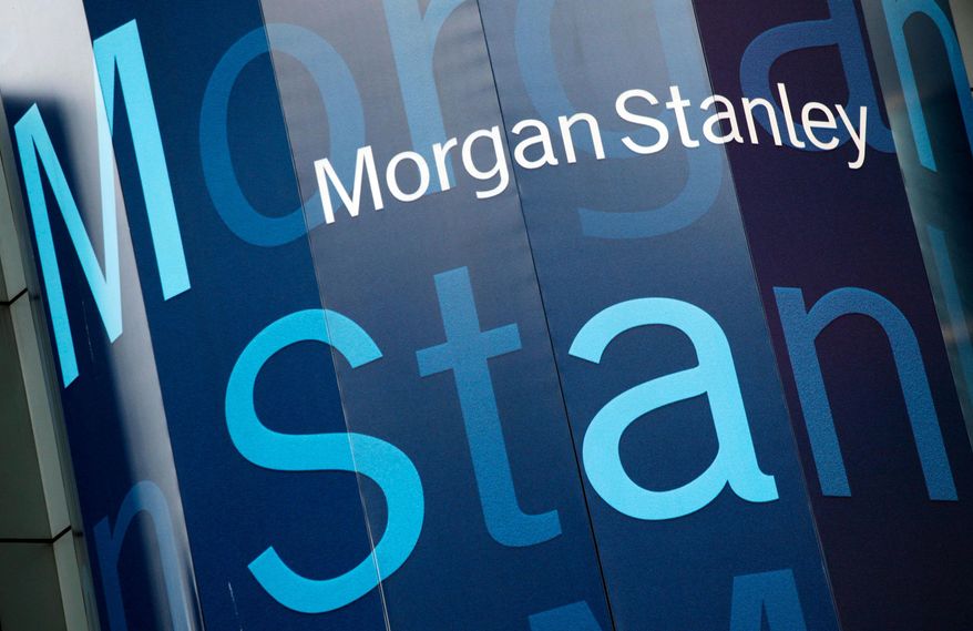 FILE - In this Tuesday, Oct. 18, 2011, file photo, the Morgan Stanley logo is displayed on its Times Square building, in New York. Morgan Stanley reports financial results Thursday, Jan. 16, 2020. (AP Photo/Mark Lennihan, File)