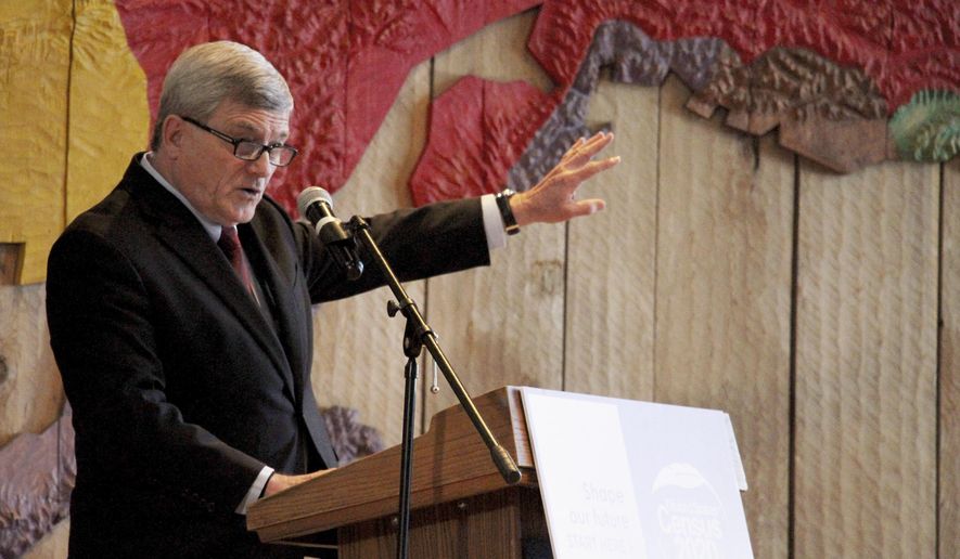 U.S. Census Bureau Director Steven Dillingham addresses state and Alaska Native leaders Friday, Jan. 17, 2020, in Anchorage, Alaska. Dillingham will travel to Toksook Bay, on an island just off Alaska's western coast, for the first count on Tuesday, Jan. 21, 2020. (AP Photo/Mark Thiessen)