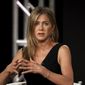 Jennifer Aniston speaks at &quot;The Morning Show&quot; panel during the Apple+ TCA 2020 Winter Press Tour at the Langham Huntington, Sunday, Jan. 19, 2020, in Pasadena, Calif. (Photo by Willy Sanjuan/Invision/AP)