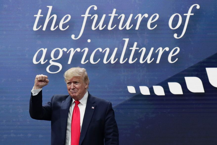 President Donald Trump attends the American Farm Bureau Federation Annual Convention in Austin, Texas, Sunday, Jan. 19, 2020. (AP Photo/Eric Gay)