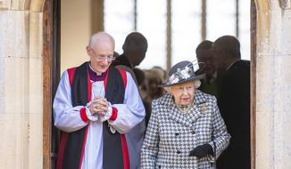 Britain&#39;s Queen Elizabeth II leaves after attending a church service at St. Mary the Virgin, in Hillington, England, Sunday, Jan. 19, 2020. (Joe Giddens/PA via AP) ** FILE **