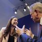 Finland&#39;s Prime Minister Sanna Marin and former U.S. Vice President Al Gore talk at the World Economic Forum in Davos, Switzerland, Wednesday, Jan. 22, 2020. The 50th annual meeting of the forum is taking place in Davos from Jan. 21 until Jan. 24, 2020. (AP Photo/Markus Schreiber)