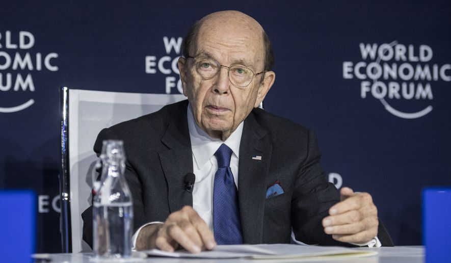 Wilbur Louis Ross, U.S. Secretary of Commerce, addresses a press conference during the 50th annual meeting of the World Economic Forum, WEF, in Davos, Switzerland, Wednesday, Jan. 22, 2020. (Alessandro della Valle/Keystone via AP)