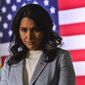 Former U.S. Rep. Tulsi Gabbard, of Hawaii, hosts a town hall meeting at the Keene Public Library, Tuesday, Jan. 21, 2020, in Keene, N.H. (Kristopher Radder/The Brattleboro Reformer via AP) ** FILE **