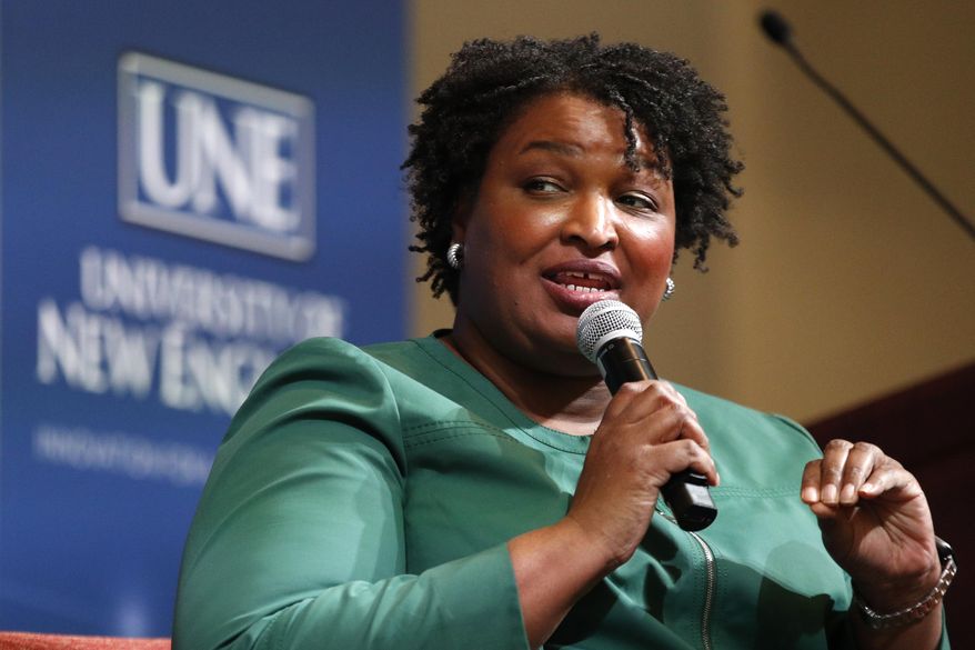 Stacey Abrams, a Georgia Democrat who has launched a multimillion-dollar effort to combat voter suppression, speaks at the University of New England, Wednesday, Jan. 22, 2020 in Portland, Maine. Abrams was a Georgia state legislator who became the first black woman to win a major party gubernatorial nomination in U.S. history. (AP Photo/Robert F. Bukaty)