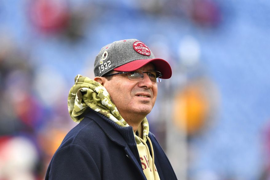 In this Nov. 3, 2019 file photo, Washington owner Daniel Snyder is shown before an NFL football game against the Buffalo Bills in Orchard Park, N.Y.   (AP Photo/Adrian Kraus, File) **FILE**