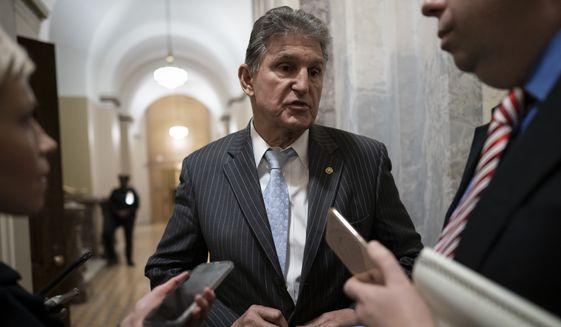 Sen. Joe Manchin, D-W.Va., departs the Capitol as the Senate finishes its work for the day in the impeachment trial of President Donald Trump on charges of abuse of power and obstruction of Congress, in Washington, Friday, Jan. 24, 2020. (AP Photo/J. Scott Applewhite) ** FILE **