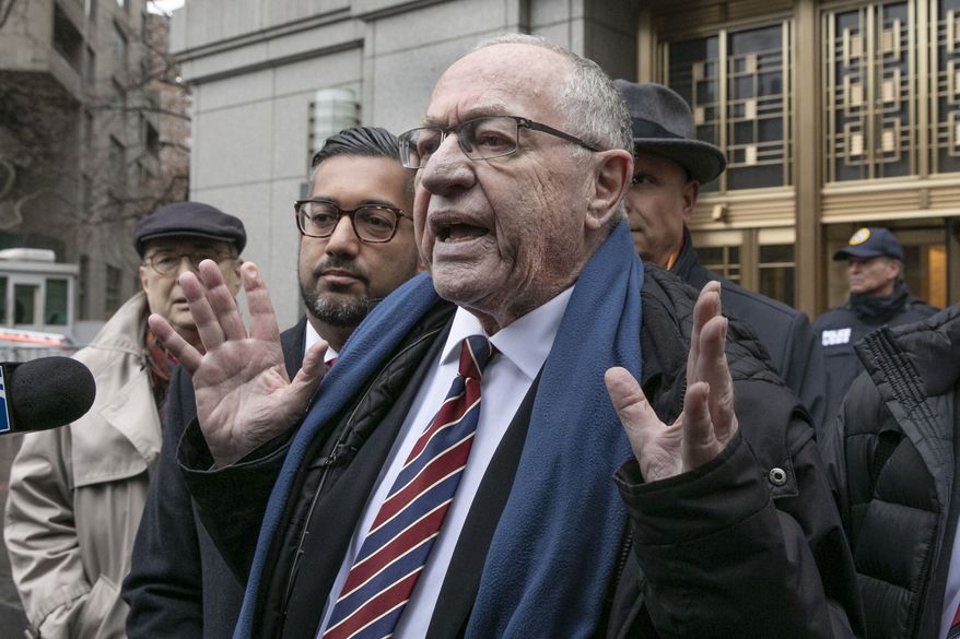 In this Dec. 2, 2019, file photo, attorney Alan Dershowitz talks to the press outside federal court, in New York. Retired law professor Alan Dershowitz says he hasn&#39;t changed at all and has a long history of representing people whose views he doesn&#39;t necessarily agree with. Dershowitz is part of President Donald Trump&#39;s defense team at the Senate impeachment trial. (AP Photo/Richard Drew, File)