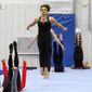 Laurie Hernandez trains with other USA gymnasts in Indianapolis, Monday, Jan. 20, 2020. Hernandez, a two-time Olympic medalist, and other veterans in the USA Gymnastics elite program have praised the organization for taking steps to become more accountable and transparent in the wake of the Larry Nassar scandal. (AP Photo/Teresa Crawford)