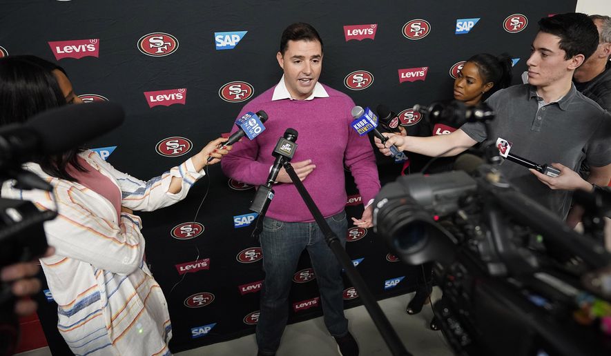 San Francisco 49ers owner Jed York speaks to reporters after a practice at the team&#39;s NFL football training facility in Santa Clara, Calif., Friday, Jan. 24, 2020. The 49ers will face the Kansas City Chiefs in Super Bowl 54. (AP Photo/Tony Avelar)