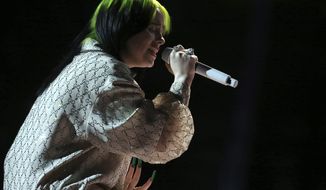 Billie Eilish performs &quot;When the Party is Over&quot; at the 62nd annual Grammy Awards on Sunday, Jan. 26, 2020, in Los Angeles. (Photo by Matt Sayles/Invision/AP)