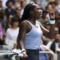 Coco Gauff of the U.S. reacts after winning a point against compatriot Sofia Kenin during their fourth round singles match at the Australian Open tennis championship in Melbourne, Australia, Sunday, Jan. 26, 2020. (AP Photo/Andy Brownbill)