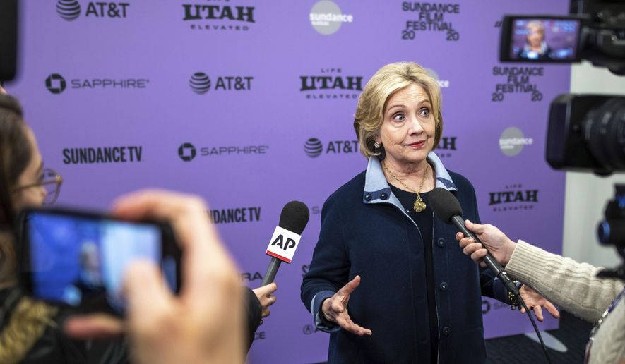 Hillary Clinton attends the premiere of &amp;quot;Hillary&amp;quot; at The Ray Theatre during the 2020 Sundance Film Festival on Saturday, Jan. 25, 2020, in Park City, Utah. (Photo by Charles Sykes/Invision/AP)