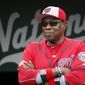  In this July 4, 2016, file photo,  Washington Nationals manager Dusty Baker (12) stands in the dugout before a baseball game against the Milwaukee Brewers at Nationals Park in Washington.  (AP Photo/Alex Brandon, File) **FILE**