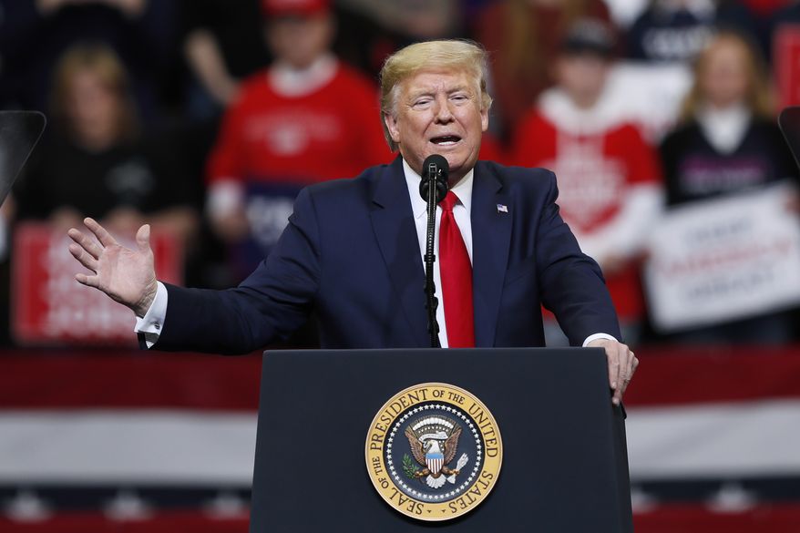 President Donald Trump speaks during a campaign rally at Drake University, Thursday, Jan. 30, 2020, in Des Moines, Iowa. (AP Photo/Charlie Neibergall)