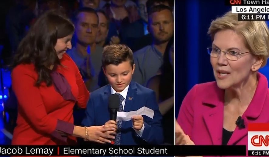 Sen. Elizabeth Warren answers a question during CNN&#39;s LGBTQ town hall debate, Oct. 10, 2019. (Image: CNN video screenshot) 