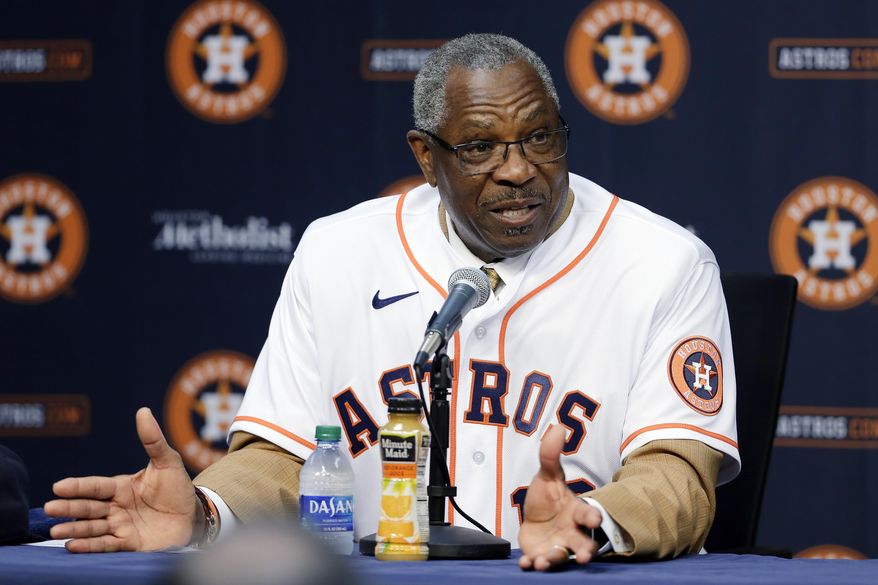 New Houston Astros manager Dusty Baker speaks during a baseball press conference at Minute Maid Park, Thursday, Jan. 30, 2020, in Houston. (AP Photo/Michael Wyke)