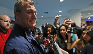San Francisco 49ers general manager John Lynch speaks during a media availability, Wednesday, Jan. 29, 2020, in Miami, for the NFL Super Bowl 54 football game against the Kansas City Chiefs. (AP Photo/Wilfredo Lee)