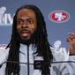 San Francisco 49ers cornerback Richard Sherman speaks during a media availability, Wednesday, Jan. 29, 2020, in Miami, for the NFL Super Bowl 54 football game against the Kansas City Chiefs. (AP Photo/Wilfredo Lee)