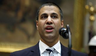 In this April 12, 2019, file photo, Federal Communications Commission Chairman Ajit Pai speaks during an event in Washington. (AP Photo/Evan Vucci, File)