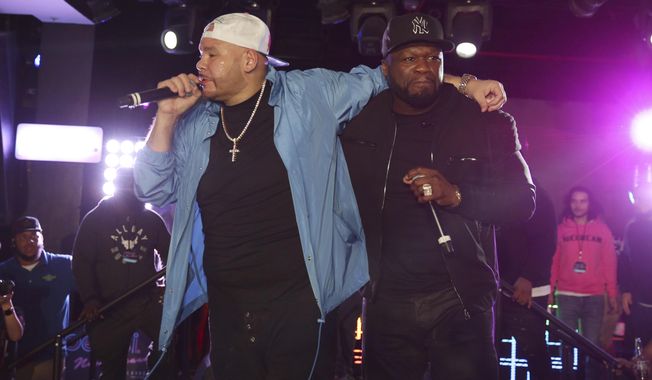 Fat Joe and 50 Cent perform at the Pepsi Super Splash Pool Party at Pepsi Neon Beach on Saturday, Feb. 1, 2020, in South Beach, FL. (Photo by Donald Traill/Invision/AP)